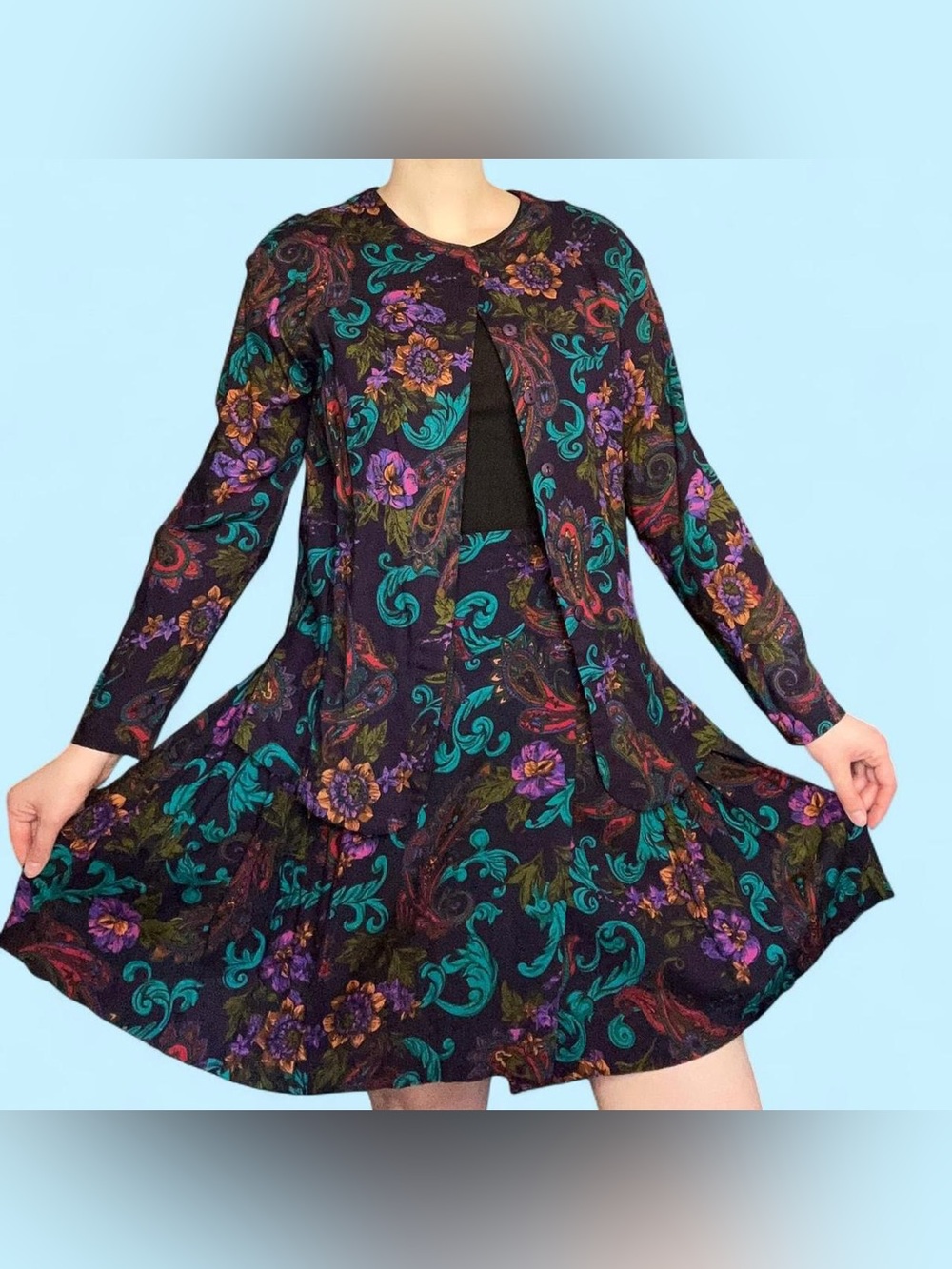 Retro Vintage paisley top and skirt set